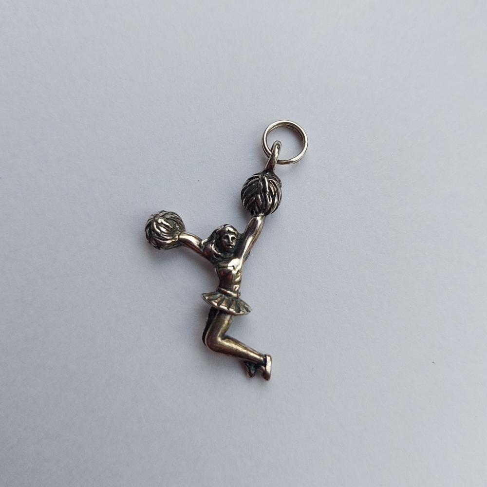925 Solid Sterling Silver Cheerleader Charm